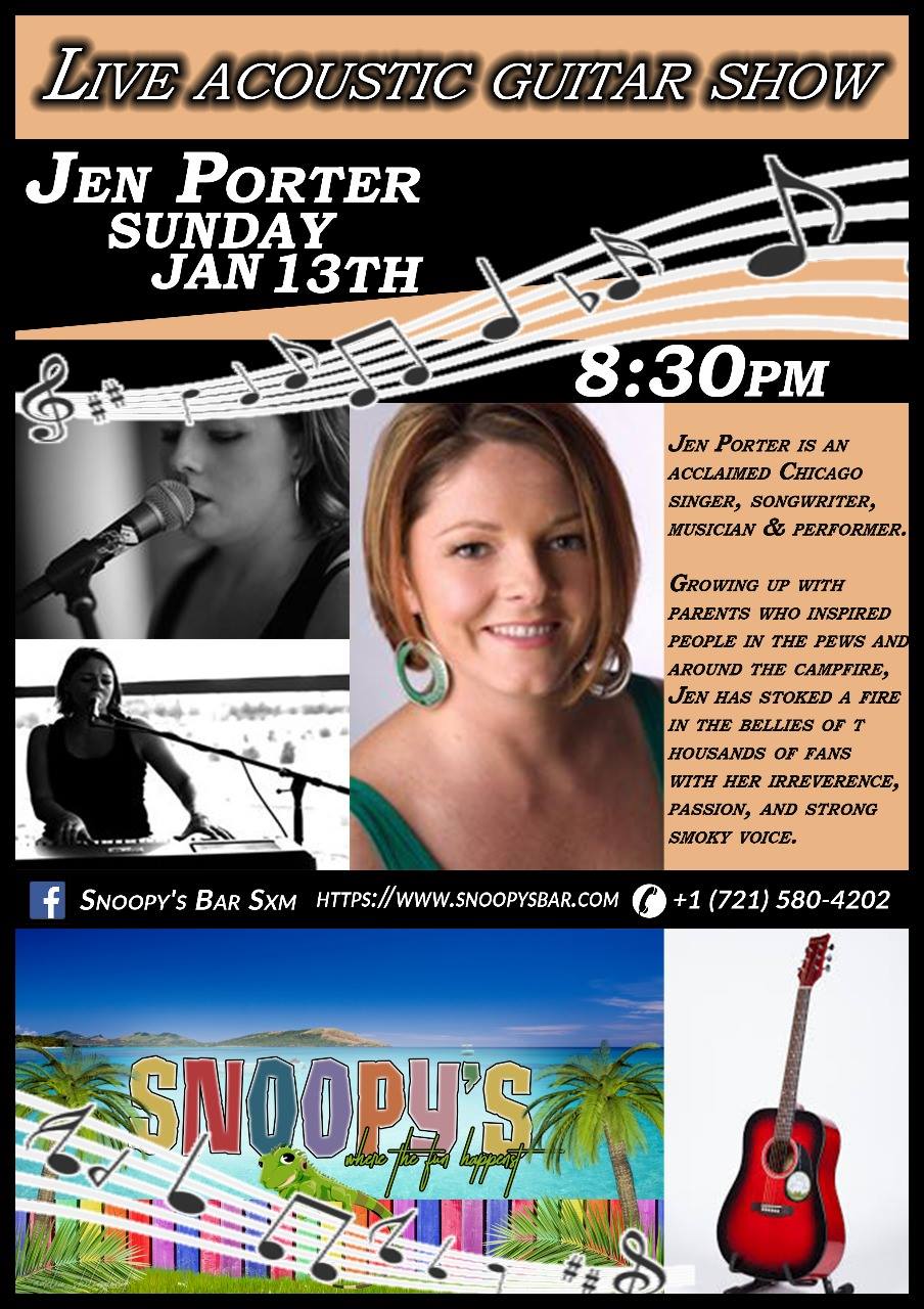 Live Acoustic Guitar Show with Jen Porter at Snoopy's | St Maarten Events